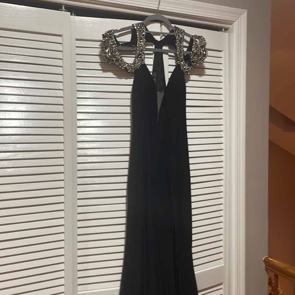 Black beaded evening gown